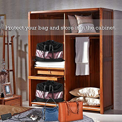PlasMaller Dust Cover Storage Bags Terylene Flannel Drawstring Pouch with Clear View Window For Handbags Purses Pocketbooks Shoes Boots Set of 2 (21.6 x 19.7 in), Black