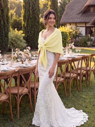 Shawl Wraps for Women Soft Lightweight Wool Blend Knit Triangle Scarf Cardigan Cape Topper for Spring Fall Winter - color: Butter Yellow