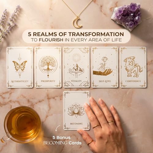 Anima Daily Affirmation Cards – 40 Spiritual Mindfulness Cards for Inner Healing, Self-Love & Manifestation – Elegant Deck for Women with Gift Box & Guide – Uplifting Positive Quotes for Daily Use