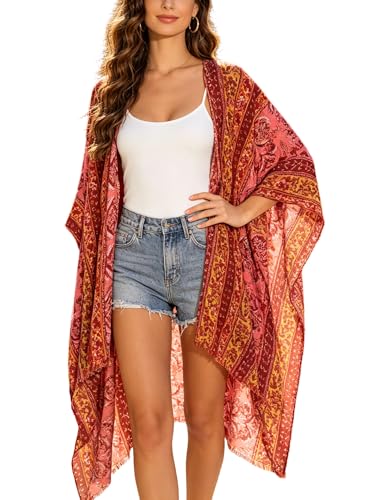 Kimonos for Women Swimsuit Coverups Beach Cover Up Swimwear Cardigan Summer - color: Russet Orange