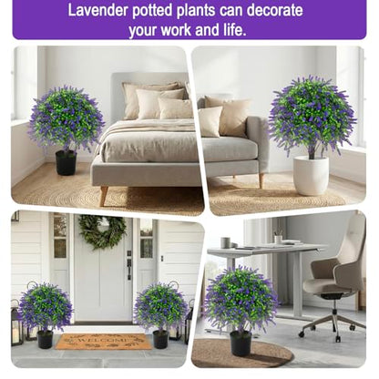 2 Pcs Artificial Lavender Topiary Ball Trees Potted Plants, UV Resistant Fake Lavender Topiary Plant Purple Trees for Garden, Front Door Porch and Outdoor Decor (Purple, M)