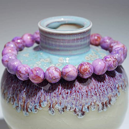 8mm Natural Gemstone Stretch Bracelet, Handmade Unisex Crystal Bracelets for Meditation, Yoga, Spiritual Healing & Positive Energy - color: Purple Turquoise Magnesite