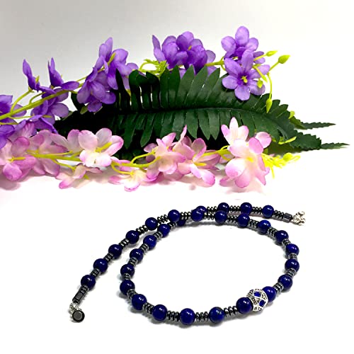 Healing Stress Anxiety Meditation Grounding Energy Gemstone Necklace Series - color: Healing Gemstone Necklace Series-Natural Lapis Lazuli -8 mm 18 inch- Stone