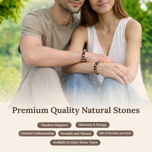 Elm City Direct 8mm Natural Stone Beaded Bracelet – Unisex Crystal Stretch Bracelets for Men & Women, Chakra & Healing Jewelry, Gift-Ready Beaded Bracelets - color: Egg Stone