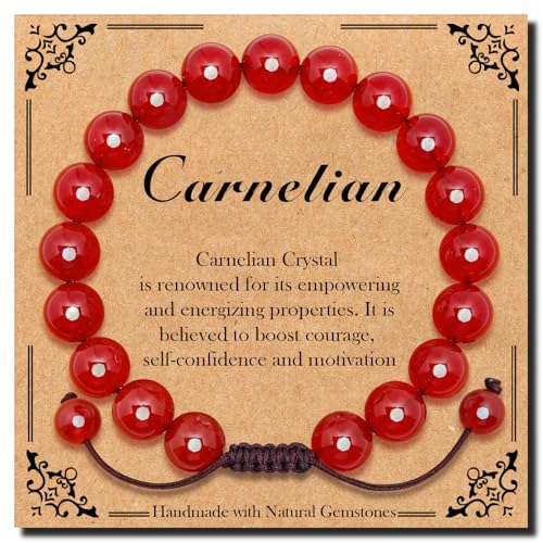 BONNY BOXX Braided Genuine Bracelet, Elegant Handcrafted Natural Gemstone Crystal Bracelet Healing Power Energy Inspirational Gifts with Card for Unisex - color: Carnelian, size: 10MM