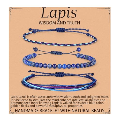 QOGIR Handmade Healing Bracelet,6mm Natural Gem Stone Bracelet rope bracelet - color: Lapis(Wisdom and Truth), size: 4mm