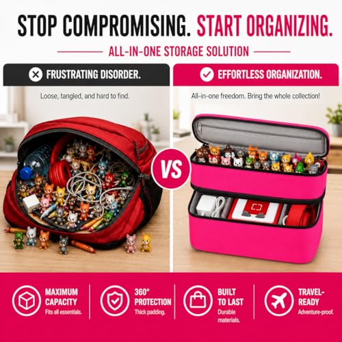Bevegekos Carrying Storage Travel Bag for Toniebox 2 Starter Set, for 25+ Tonie Figures, Charging Station & Headphone, Case Only (Large, Rosy Red) - color: Rosy Red