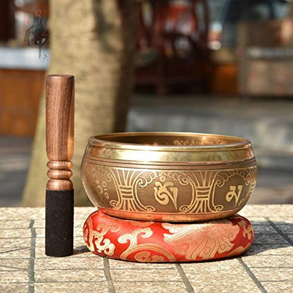 Tibetan Singing Bowl Set,Carved with Crossed Vajra and Mentra of Om Mane Padme Hum,For Sound Healing,Meditation,Yoga,Relaxation,Chakra Balance,Handmade in Nepal(6.5inches) - color: Cross Vajra, size: 16.5cm