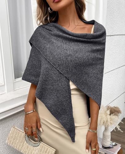 Womens Knitted Shawl Wraps Casual Solid Color Cape Scarf Comfortable Triangle Pashmina Shoulder Sweater - color: Dark Gray