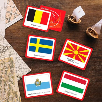Menique Flags of Europe Memory Matching Game – 100 Cards (50 Pairs) with Flag, Country & Capital – Educational Geography Game for Kids and Adults - style: Flags of Europe