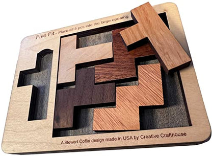 Puzzles for Adults - Level 10 Out of 10 Difficulty | Five Fit Small from Creative Crafthouse - Very Hard Wooden Brain Teaser Puzzle - style: Five Fit