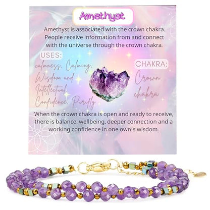 Farfume Beaded Bracelets for Women, Chakra Crystal 4mm Beads Gemstone Natural Stone Bead Spiritual Jewelry Gifts for Women - color: Purple Amethyst-Wisdom