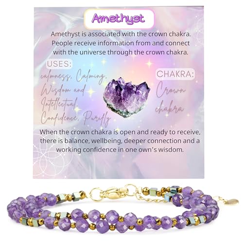 Farfume Beaded Bracelets for Women, Chakra Crystal 4mm Beads Gemstone Natural Stone Bead Spiritual Jewelry Gifts for Women - color: Purple Amethyst-Wisdom