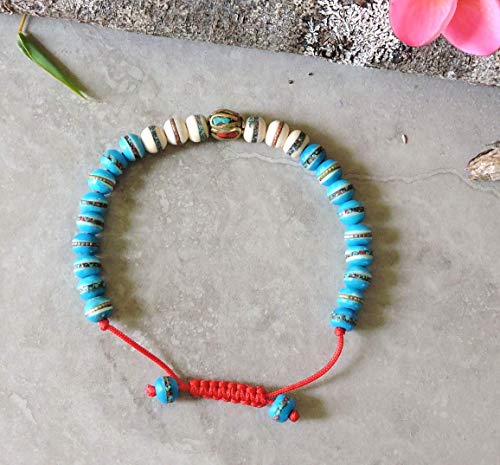 Handmade Embedded Medicine Healing Bracelet Multi-Bead Spacer Bangle Adjustable Wrist Mala for Meditation Choices Color (Blue 1/White)