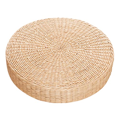 HEVIRGO Tatami Floor Pillow, Round Padded Braided Seat Cushion for Buddha Meditation, Breathable Round Straw Weave Handmade Pillow for Floor 40cm