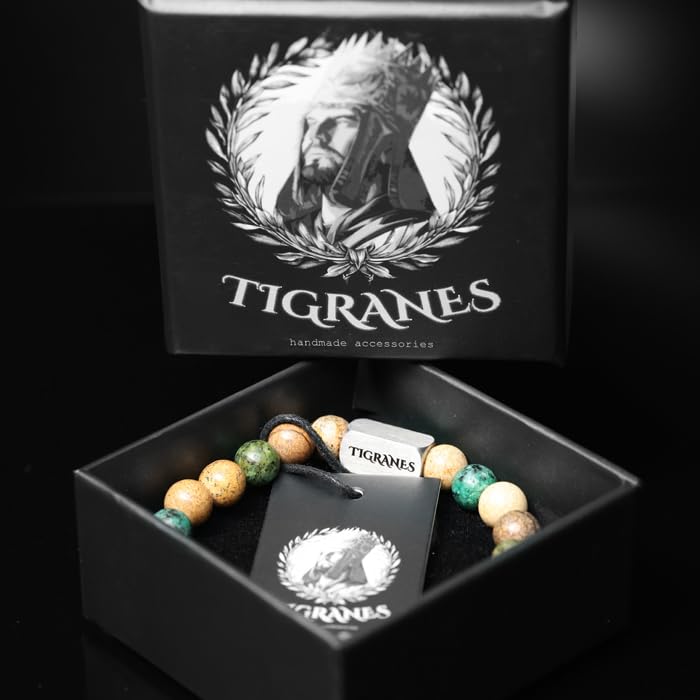 Tigranes Premium Natural Stone Bracelet Collection – Handmade Gemstone Jewelry in Luxury Branded Gift Box - style: Jasper & African Turquoise