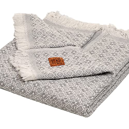 Gold CASE Throw Blanket for Couch – 100% Recycled Cotton – Retro Throw Blankets for Living Room, Bed, & Outdoor – Decorative Boho Blankets & Throws – Soft Couch Drape – Grey (60”x80”) - color: Retro Grey, size: 60x80"