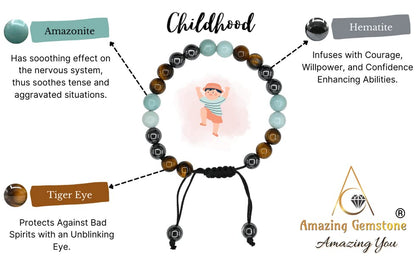 Amazing Gemstone Bracelet for Child - Hematite Amazonite Tiger Eye Bracelet Set for Men Women Healing Calming Anxiety Stress Relief Gifts Pulseras Para Hombres Mujer Stocking Stuffers (Adjustable) - color: Childhood