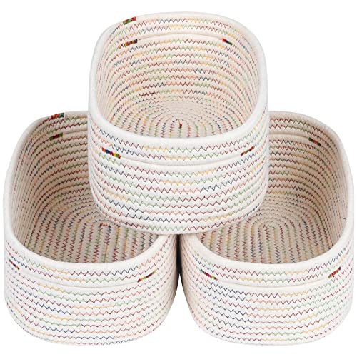 CubesLand Rectangle Woven Cotton Rope Organizer, Small Rainbow Basket for Kids, Baby & Pets' Toys, Shelves Storage - color: Rainbow Stitches, size: 3pcs-small basket