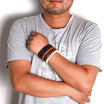 MILAKOO 5 Pcs Wooden Beaded Bracelet Bangle for Men and Women Elastic - style: B: 10MM