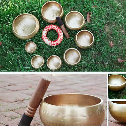 Fay Bless Tibetan Singing Bowl Set - Easy To Play for Beginners - Authentic Handcrafted Mindfulness Meditation Holistic Sound (Gold-15cm/5.9in) - color: Gold-15cm/5.9in