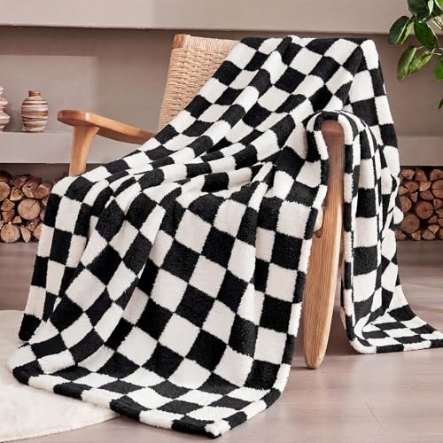Black Checkered Throw Blanket, Soft Plush Microfiber Fleece Blanket for Couch Sofa Bed, Cozy Decorative Home Blanket, All Season, 50x60 Inches - color: Black, size: Throw(50"x60")