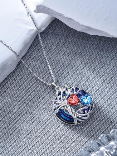 TOUPOP s925 Sterling Silver Family Celtic Tree of Life Pendant Necklaces with 2 Heart Birthstone with Blue Austrian Crystal Jewelry Birthday Valentines Day Gifts for Her, Anniversary Christmas Gifts for Wife Girlfriend Mom (18K Real White Gold Filled) - c
