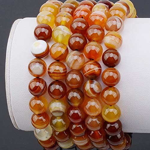 MASSIVE BEADS Natural Healing Power Gemstone Crystal Beads Unisex Adjustable Macrame Bracelets - color: Amber Agate, size: 8mm