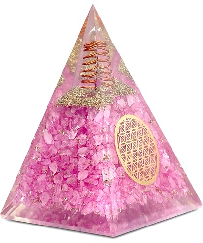 Rose Quartz Orgone Pyramid for Healing Energy – Handcrafted Crystal Pyramid with Copper Coil for Love, Harmony & Meditation – Reiki, Chakra Balancing, Positive Energy Generator Spiritual Gift - color: Rose Quartz Pink