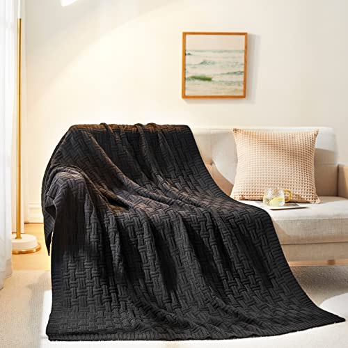 Aormenzy Soft Cozy Acrylic Throw Blanket, Cable Knit for Couch, Sofa, Bed - Black (1.7lb) - color: Black