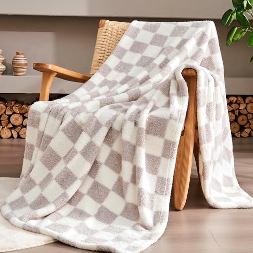 Purple Gray Checkered Throw Blanket, Soft Plush Microfiber Fleece Blanket for Couch Sofa Bed, Cozy Decorative Home Blanket, All Season, 50x60 Inches - color: Purple Grey, size: Throw(50"x60")