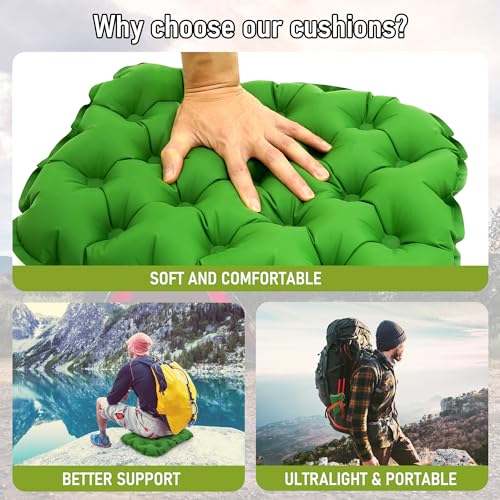 Inflatable Seat Cushion, Lightweight Stadium Seat Pad, Travel Air seat Cushion Anti-Slip for Airplane, Long Flight, Hiking, Climbing, Home and Camping,Green - color: Green