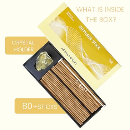 Creative Flow & Career Boost | Incense Sticks Crystal Holder Kit | Yellow Citrine Gem Stones with 80 Natural Sticks Palo Santo Incense-Stick | Home,Healing,Reiki,Meditation,Yoga & Relaxation - style: Creativity/Success