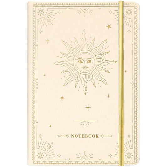 Ruled Notebook/Journal – Premium Thick Paper Faux Leather Classic Writing Notebook with Pocket + Page Dividers Gifts, Banded, Large, 144 Pages, Hard Cover, Lined (5.8 x 8.4) - White Sun Goddess - color: white