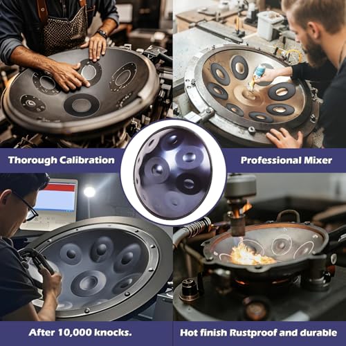 Handpan 22 Inches Drum Set, 440Hz 12 Notes Hand Drum Instrument, Premium Steel Hand Drum, Includes Carrying Case, Drumsticks, Spiral Wraps, Instruction Guide (22 Inches -10 Note -Blue) - size: 22 Inches - 10 Notes - Blue