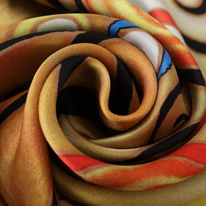 JWSilk Long Charmeuse Silk Scarf Classic Art Print - color: Tree of Life By Gustav Klimt