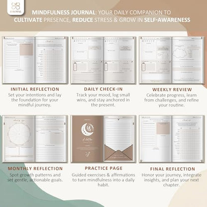 BIROYAL 5 Minute Gratitude Journal 2026 - Undated Daily Gratitude Journal for Women - 20 Weeks 5 Minute Guide Journals - Daily Journals with Prompts for Happiness, Mindfulness & Reflection - Self Care Gift - color: Khaki