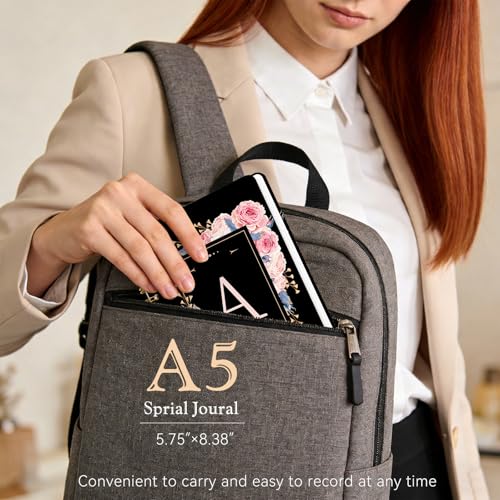 Lined Spiral Journal Notebook, A5 College Ruled Spiral Notebook for Women, Hardcover with Elegant Design for Work and Note-Taking, 5.5 * 8.25 inch, 160 Pages, Letter A - color: A