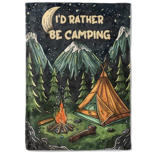 Camping Fleece Blanket - 50x60in Nighttime Forest Campfire and Tent Throw Blankets,Soft Cozy Lightweight, Ideal for Living Room Home Rustic Decor and Kids Women Girls Spring Gifts - color: Camping, size: 50x60 Inch