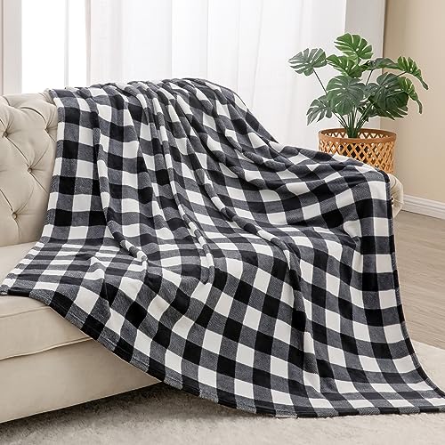 BEDELITE Plaid Fleece Twin Blanket for Couch & Bed, Black & White Checkered Flannel Blanket, Cozy & Soft Buffalo Plaid Decor Blanket for Women, Men, 60"x80" - color: Black/White Plaid, size: Twin(60"x80")