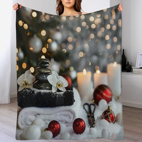 Zens Stones Snowflakes Throw Blanket, Soft Lightweight Cozy Warm Relaxing Spiritual Candle Flannel Blankets for Couch Bed Travel, 50"x60" - color: Zens Stones Snowflakes, size: 50"x60"