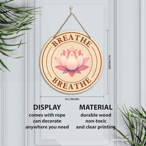 Meditation Room Sign Wall Decor, Meditation Lotus Flower Decor for Home Living Room Bedroom, Yoga Studio Spiritual Room Zen Den Hanging Sign Decorations, Gifts for Women Yoga Lover, Breathe