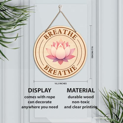 Meditation Room Sign Wall Decor, Meditation Lotus Flower Decor for Home Living Room Bedroom, Yoga Studio Spiritual Room Zen Den Hanging Sign Decorations, Gifts for Women Yoga Lover, Breathe
