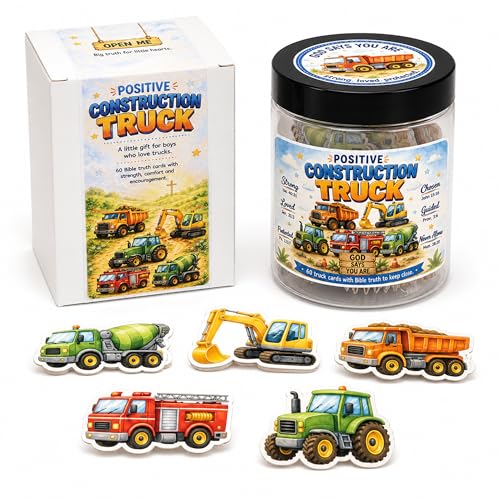 Fathers Day Gift For Son Positive Construction Truck Jar with 60 Bible Verses and Positive Messages, First Communion Gifts for Boys Christian Gifts for Kids Bible Affirmation Jar for Kids - color: Positive Construction Truck