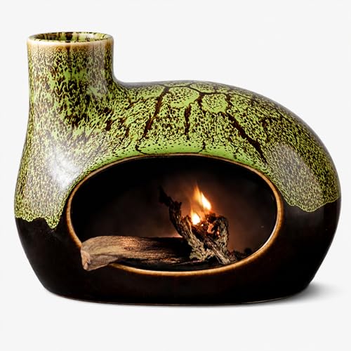 Handcrafted Ceramic Palo Santo Holder – Artistic Incense Burner for Meditation, Mindfulness and Zen Home Decor – Wabi-Sabi Style Cone Sculpture, Gift for Yoga, Relaxation & Aromatherapy (Green) - color: Green