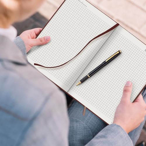 Plexon Graph Paper Notebook, Notebook Journal 160 Pages, Graph Notebook Medium 5.7 inches x 8 inches, 120 GSM Thick Paper, Chestnut Brown, Hardcover - color: Brown, style: Graph