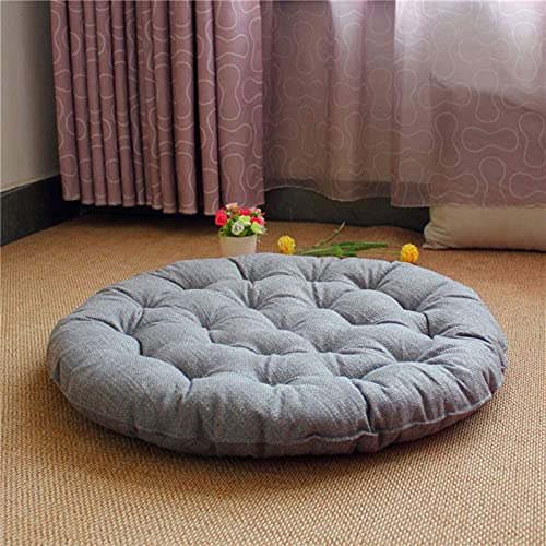 Japanese Round Futon,Large Linen Tatami Floor Pillow,Thicken Tufted Cotton Seat Cushion,Solid Color Floor Cushion,Yoga Meditation Cushion Balcony Outdoor(Size:75x75cm(30x30inch),Color:Light Gray)