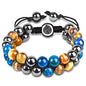 Triple Protection Bracelet Natural Black Obsidian Tigers Eye Hematite Beads Crystal Bracelet Healing Bracelets for Men Women Bring Prosperity Luck and Health - color: Yellow Blue