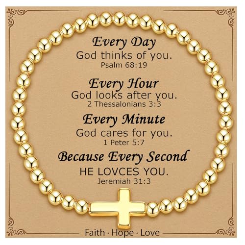Cross Bracelet for Her,14K Gold Bracelets for Women,Beaded Bracelets as Christian Confirmation Religious Baptism Gifts for Women Teen Gold Jewelry - color: Every_Day-01