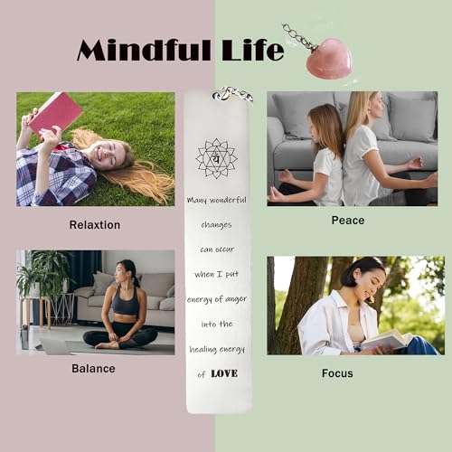 Pretty Bookmark for Women with Pink Crystal Heart Calm Your Mind for Stress and Anxiety Relief Meditation Gift for Women Yogis Friend - color: Love